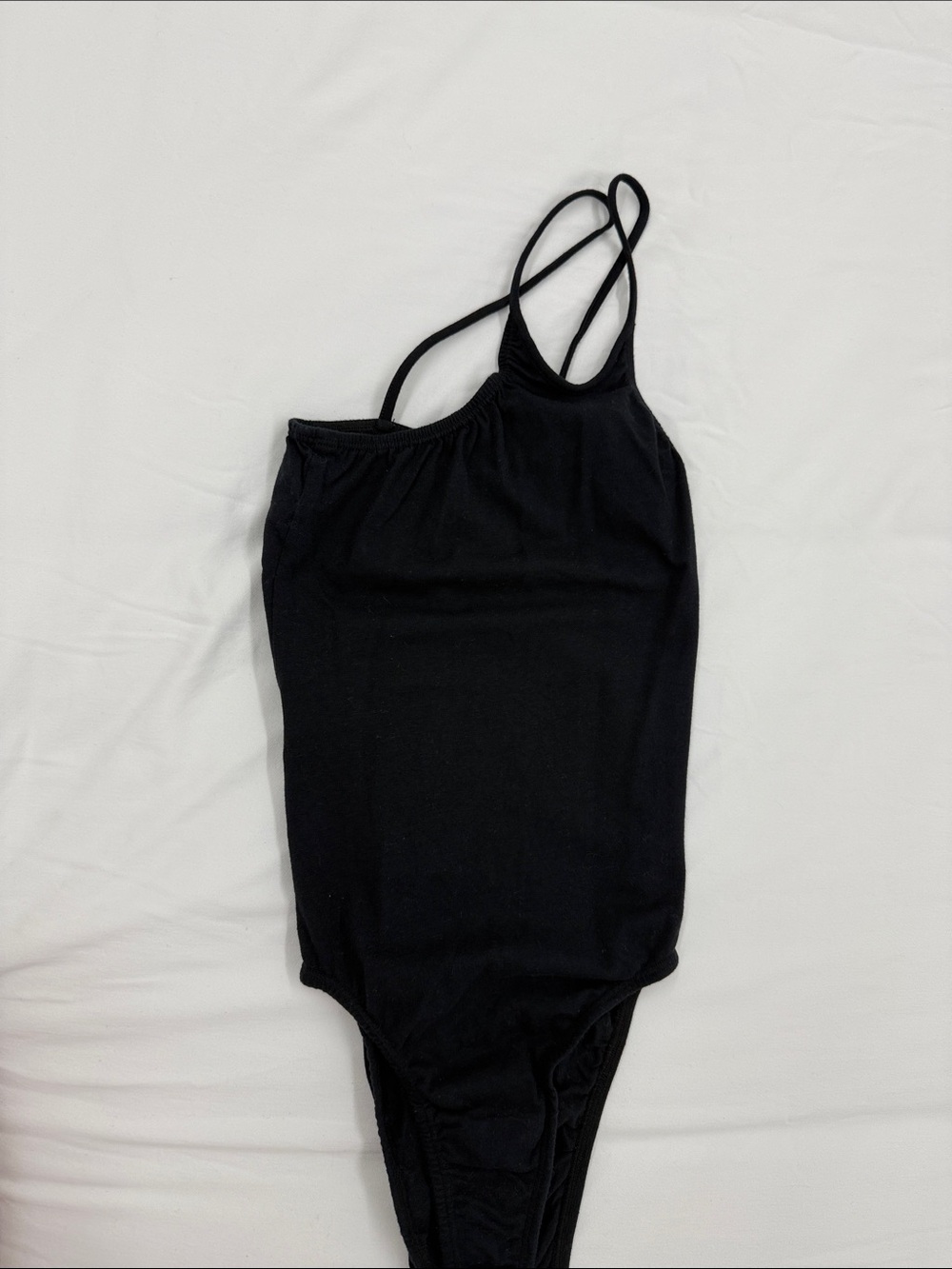One Shoulder Double Strap Black Bodysuit